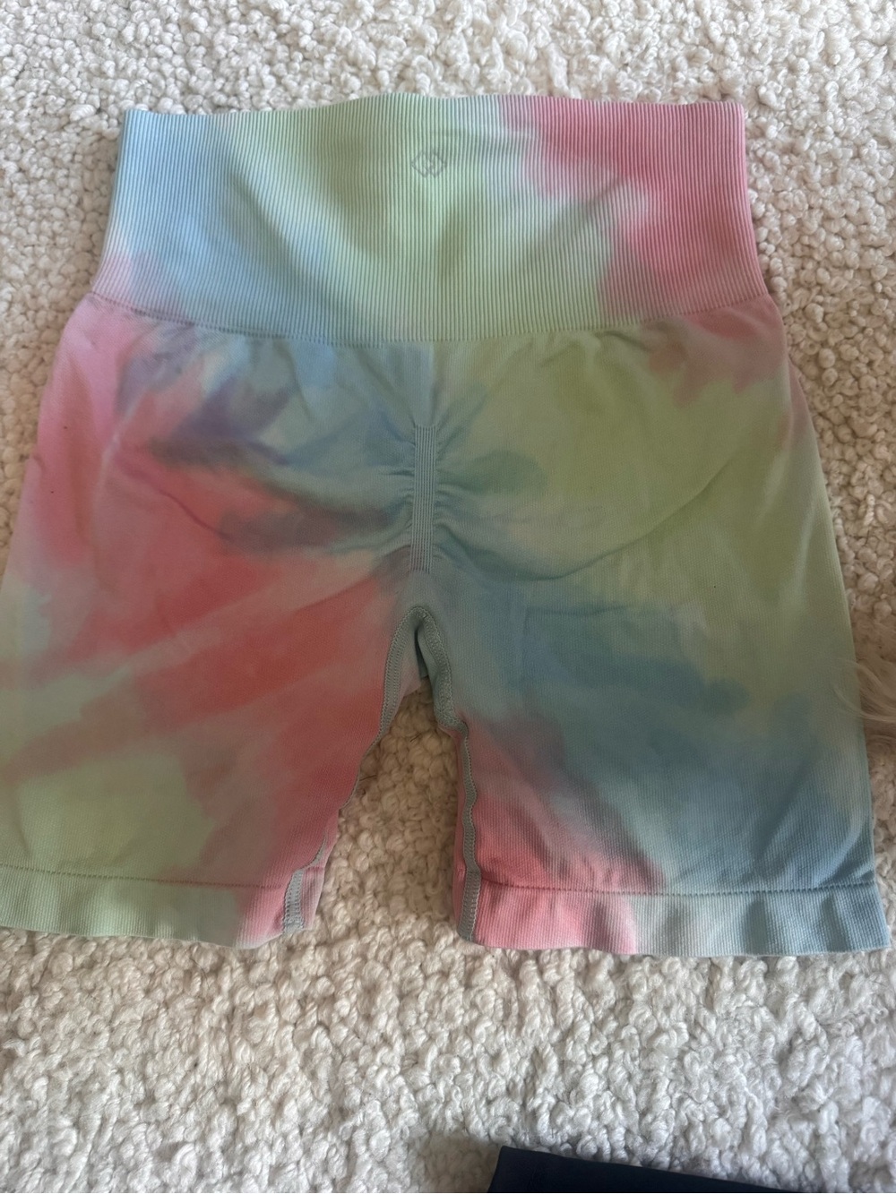 Women's Tie-Dye Bike Shorts - Pastel Green Pink - Picture 2 of 4